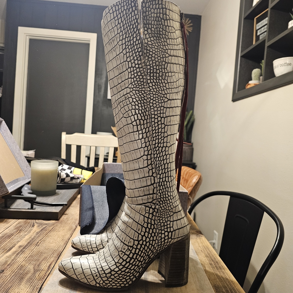 Freebird Jasper Knee High White Croc Boots